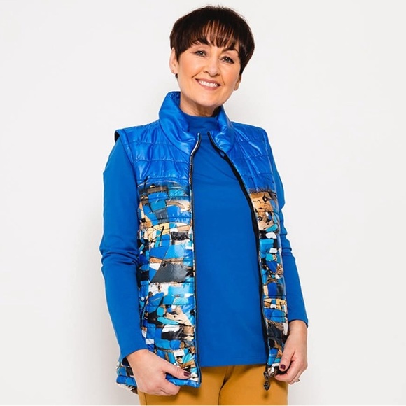 Dolcezza Simply Art Puffer Vest Gold and Blue Quilted for Layering - Picture 1 of 15
